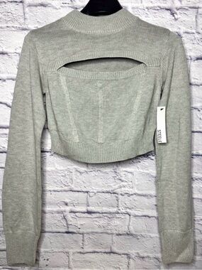 STEELE Grey Cropped Sweater Top with Cut Out Large NWT